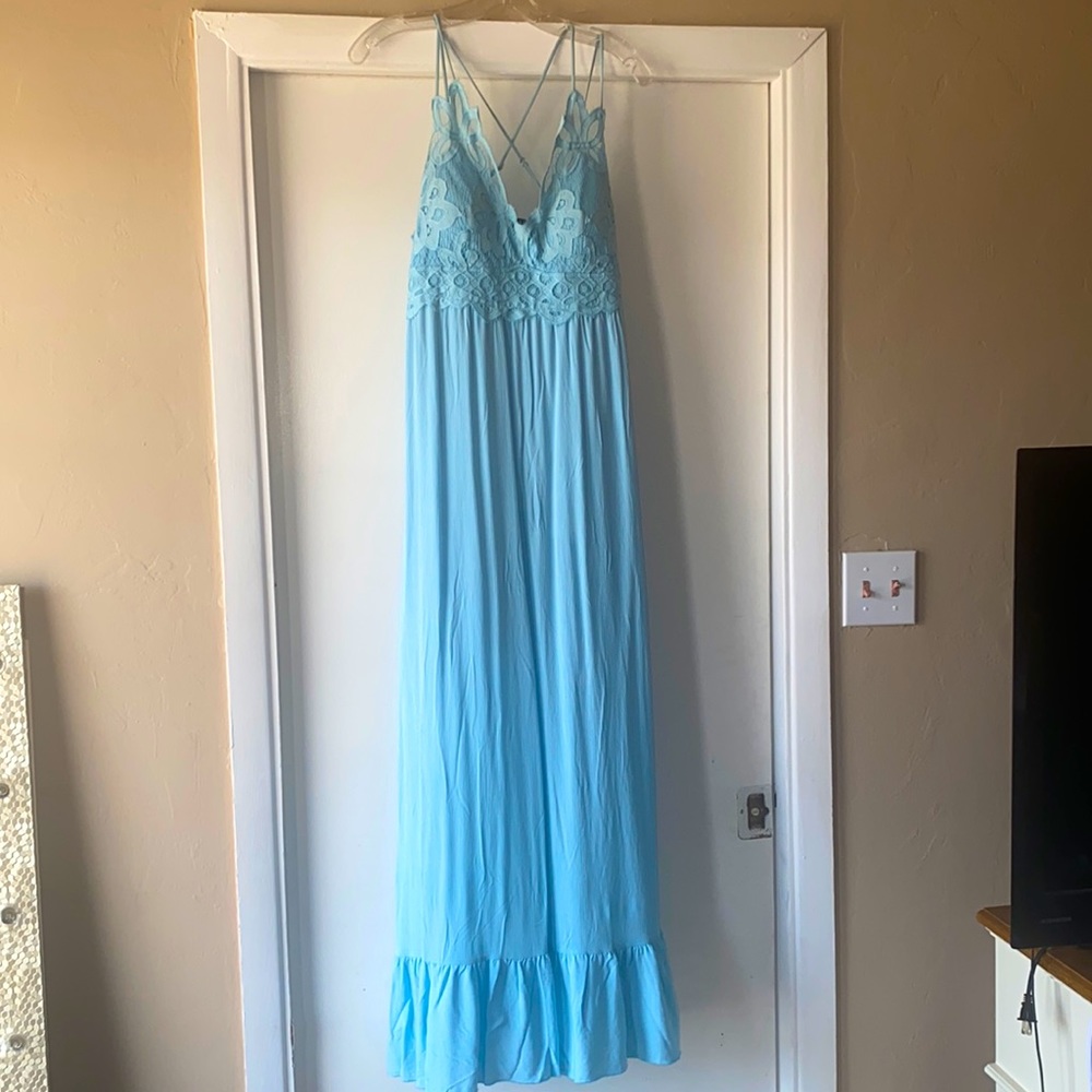Baby blue low cut long dress